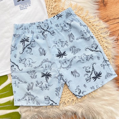 Conj. Camiseta Ready to Attack e Bermuda Dinos - Azul e Branco